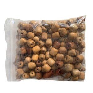 Natural Wood Beads Mixed Round & Barrel Designs Quart Size 1.75-Inch Set